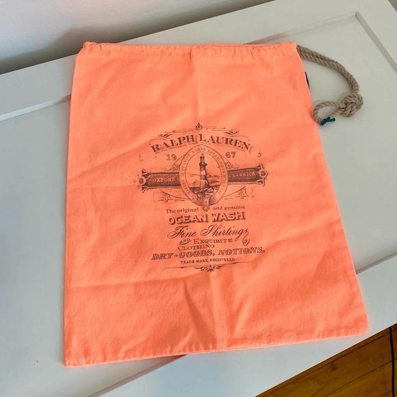 Neon Peach Ralph Lauren Nautical Ocean Wash Cotton & Rope Drawstring Bag - Picture 5 of 5